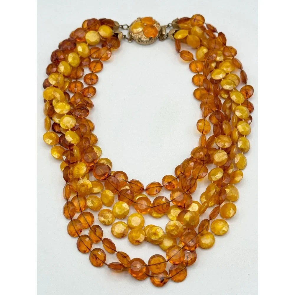 Vintage brown beaded multi strand sequin necklace - Picture 3 of 6
